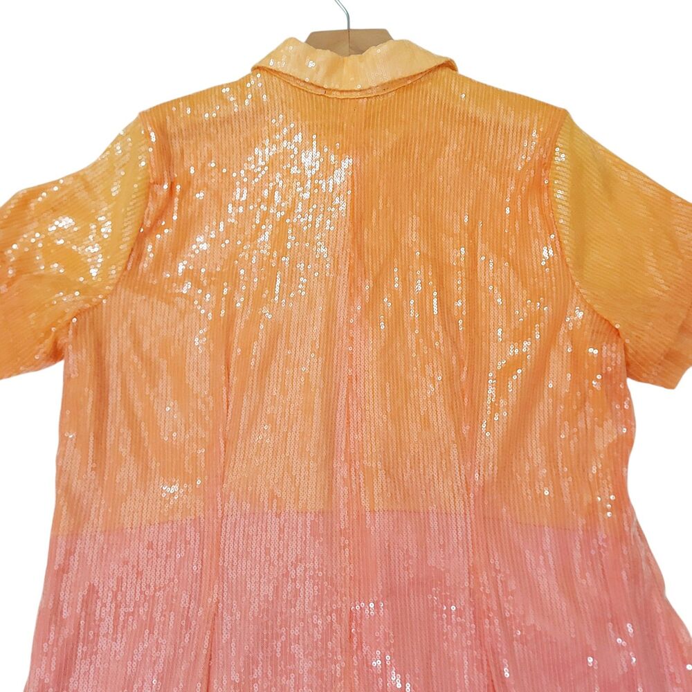 Eloquii Womens 16 Orange Pink Ombre Sequin Midi Shift Dress Glam Party Cocktail - Picture 7 of 13
